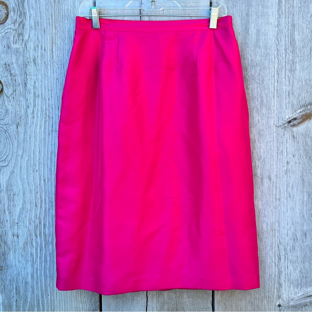 Vintage Karyn Taylor hot pink neon Barbie core 100% silk fully lined midi skirt